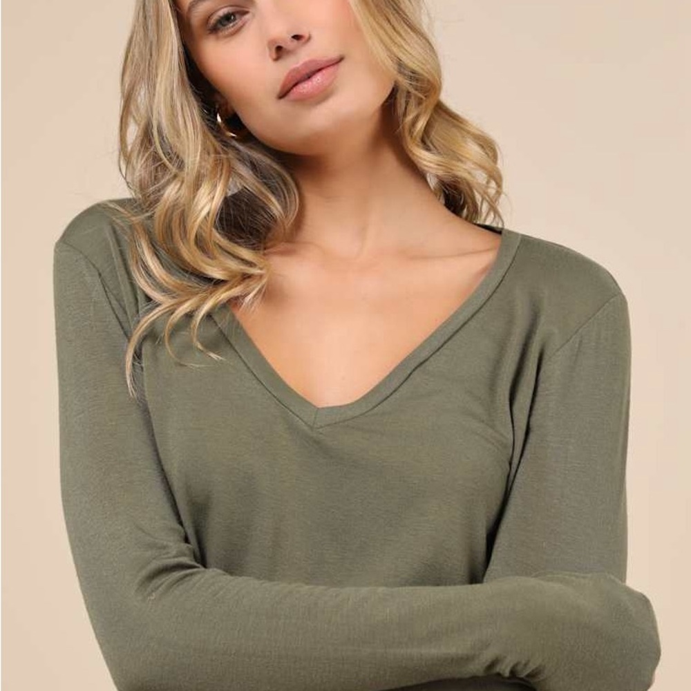 Olive Green V-Neck Women's Top